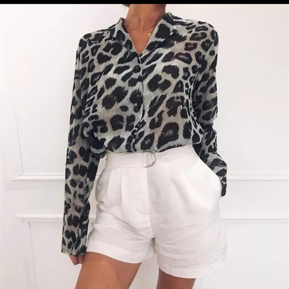 Grey Leopard Print Blouse - Picture 2 of 7